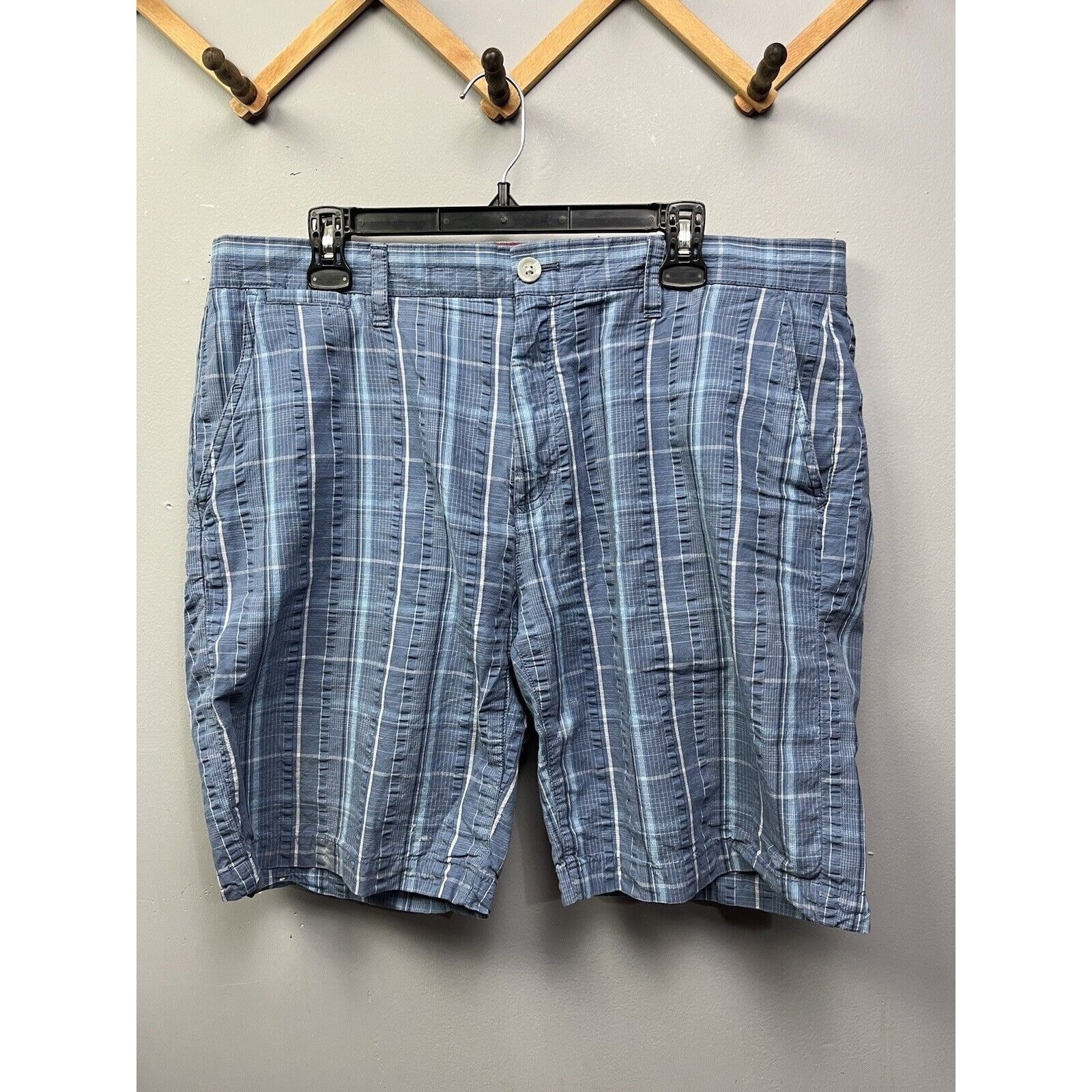 Island Republic Shorts Mens 38 Blue Plaid Cotton Flat Front Casual Summer Coast